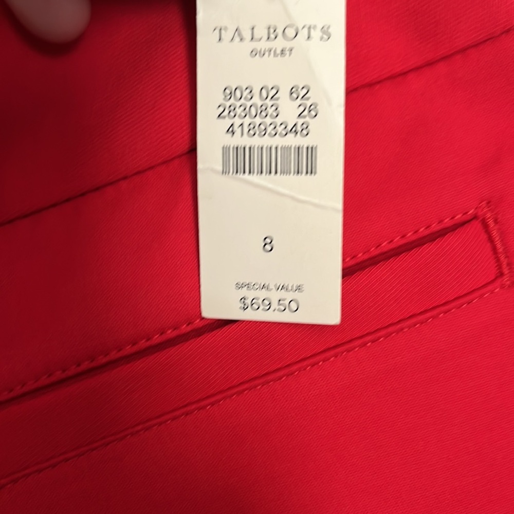 Talbots. Red. ankle length. Cotton. No back pockets. Slit at hem. New / tags. - Picture 3 of 4